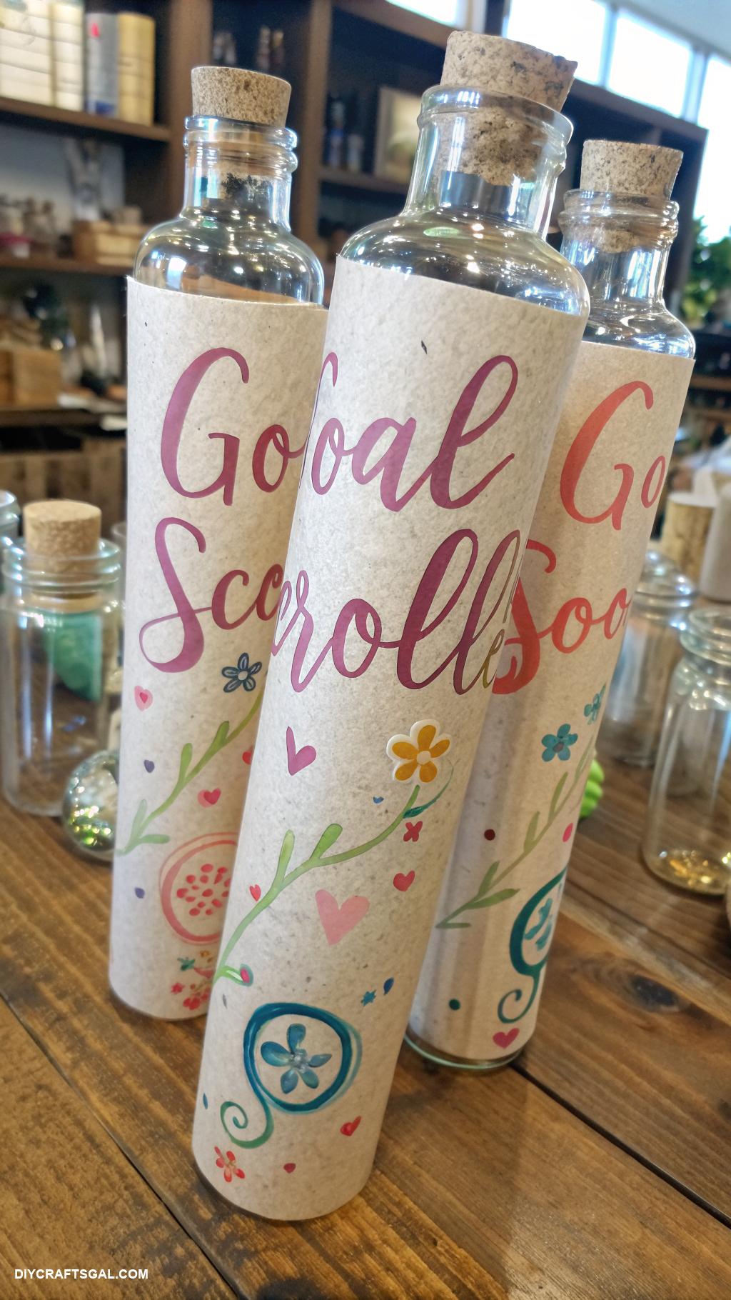 manifestation journal ideas Handwritten goal scrolls in bottles