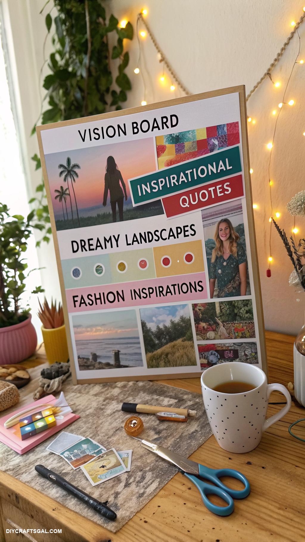 manifestation journal ideas Vision board with magazine cutouts