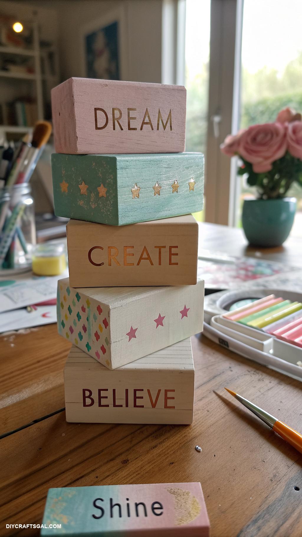 manifestation journal ideas Wooden blocks with inspiring words