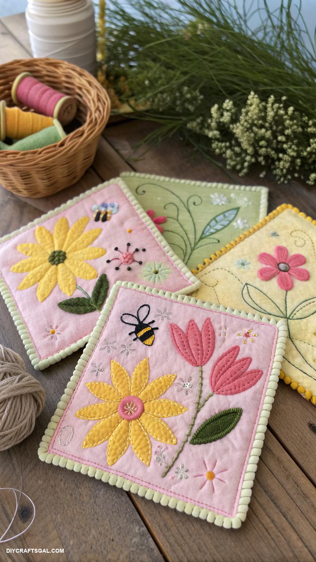 spring craft ideas to sell Spring themed fabric coasters with appliquy designs