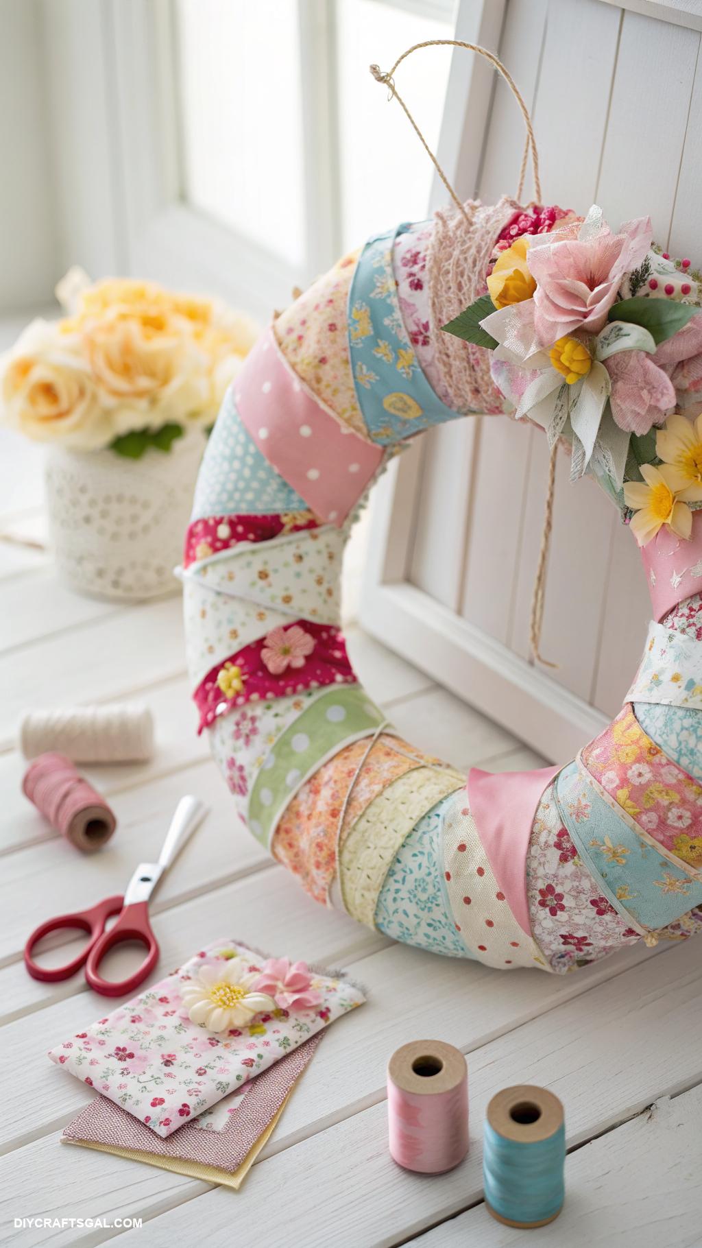 spring craft ideas to sell Wreaths made from fabric scraps and twigs