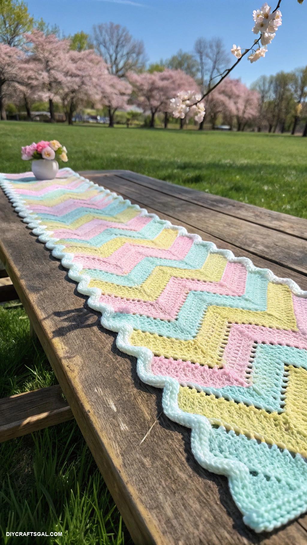 spring crochet ideas Chevron patterned table runner for picnics