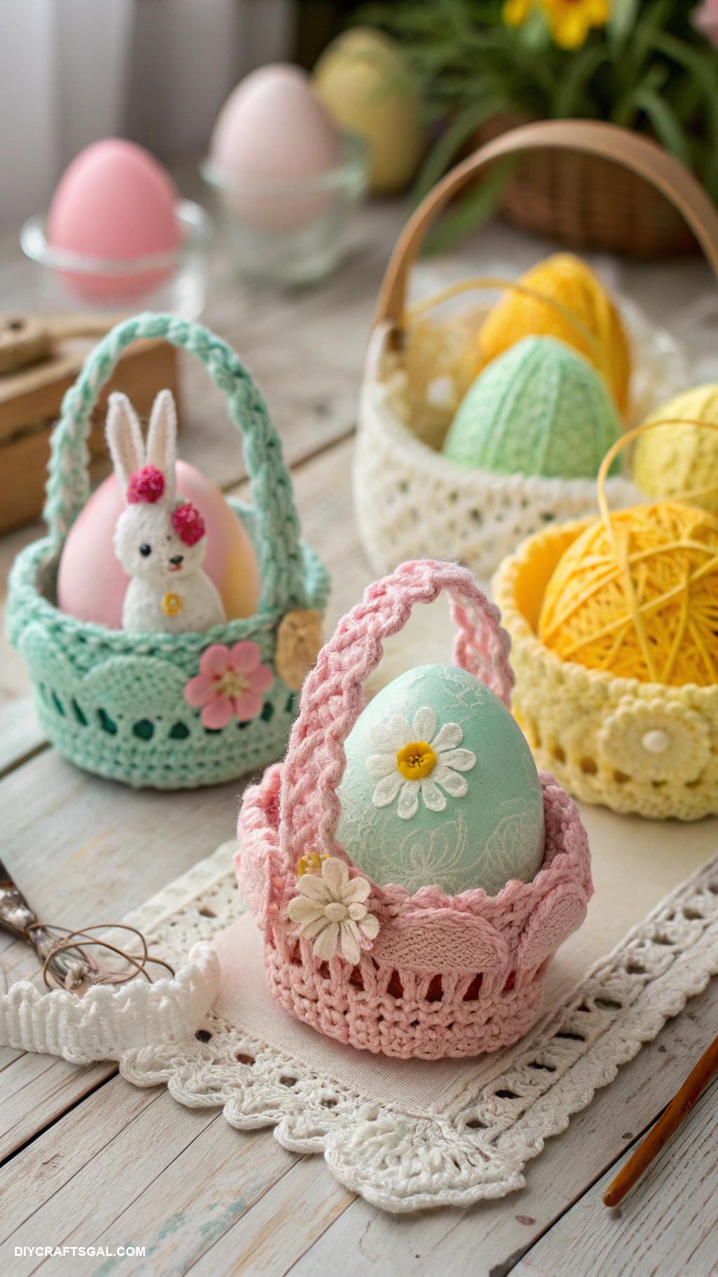 spring crochet ideas Easter egg holders with crochet embellishments