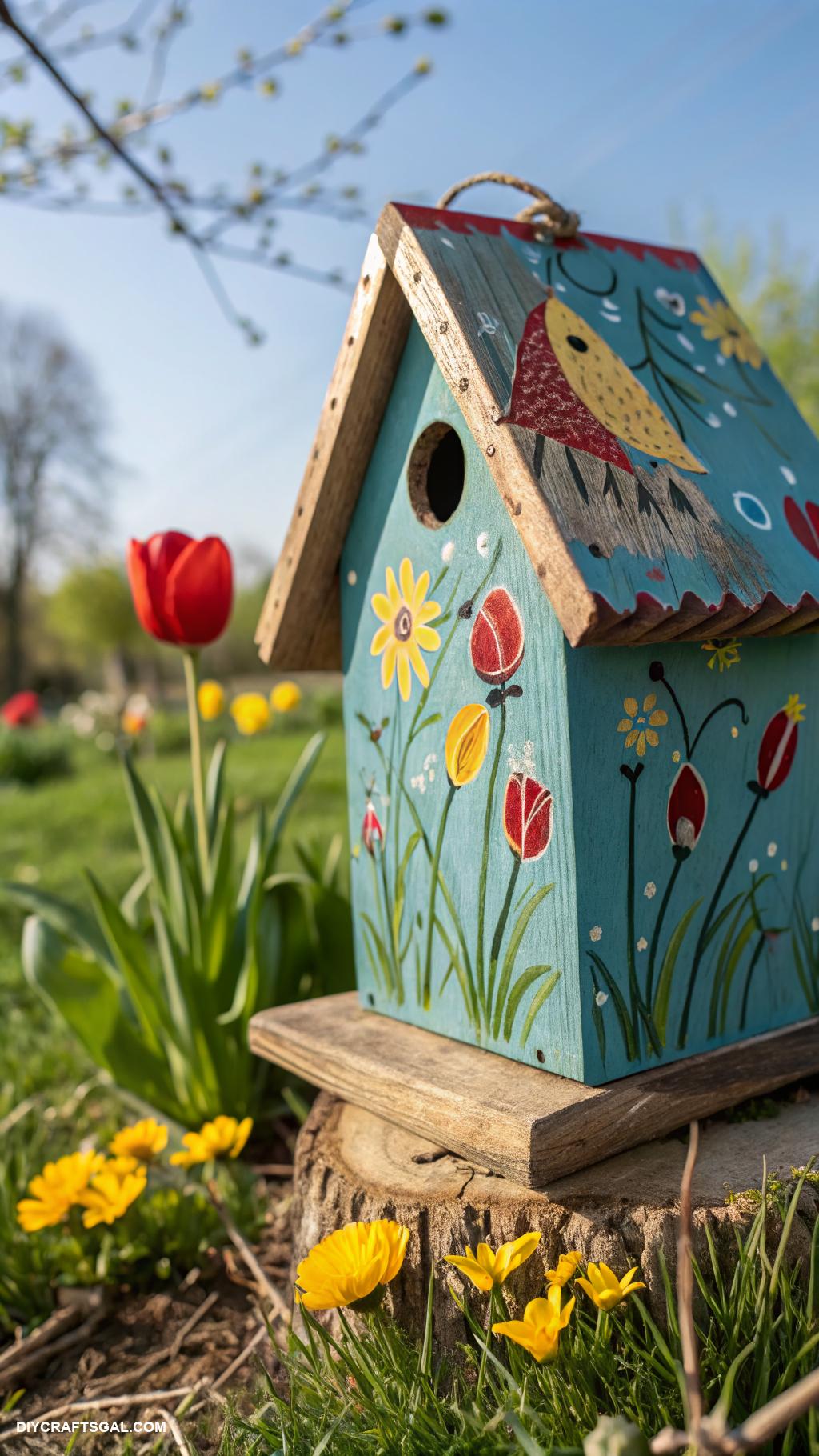spring wood crafts to sell Handcrafted birdhouses with vibrant colors