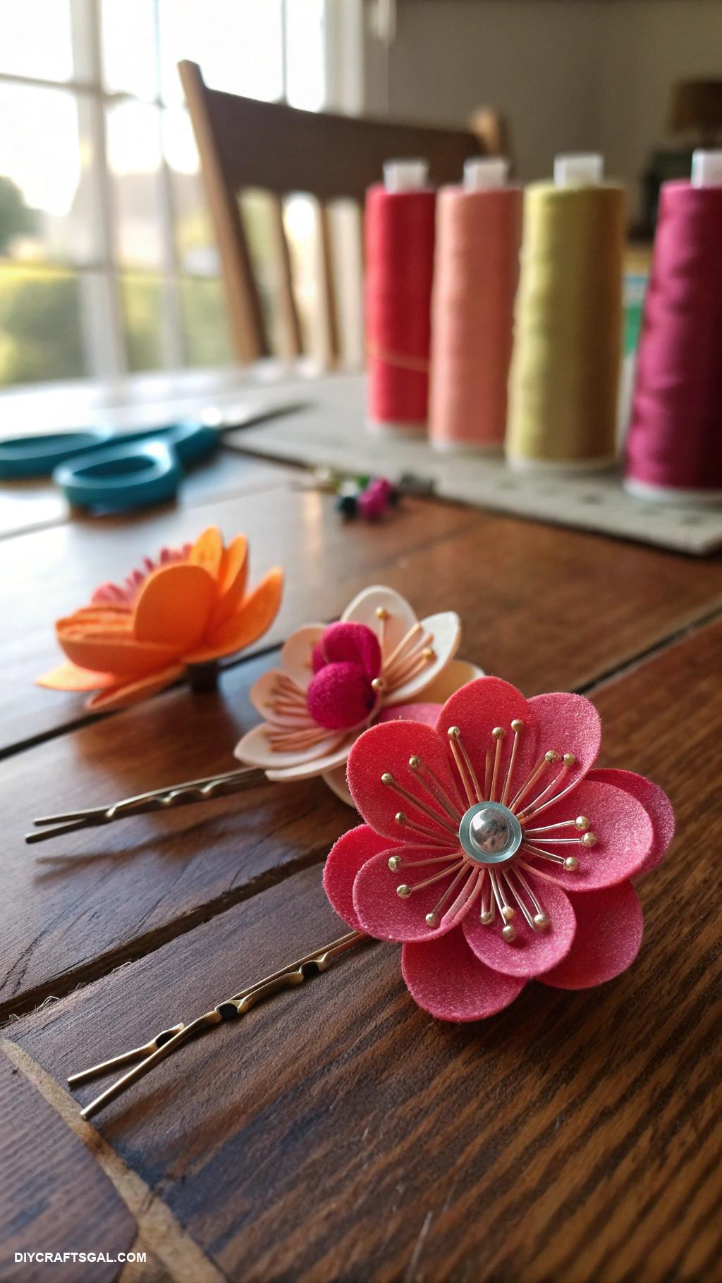 upcycle jewelry ideas Faux flower hairpins from recycled materials