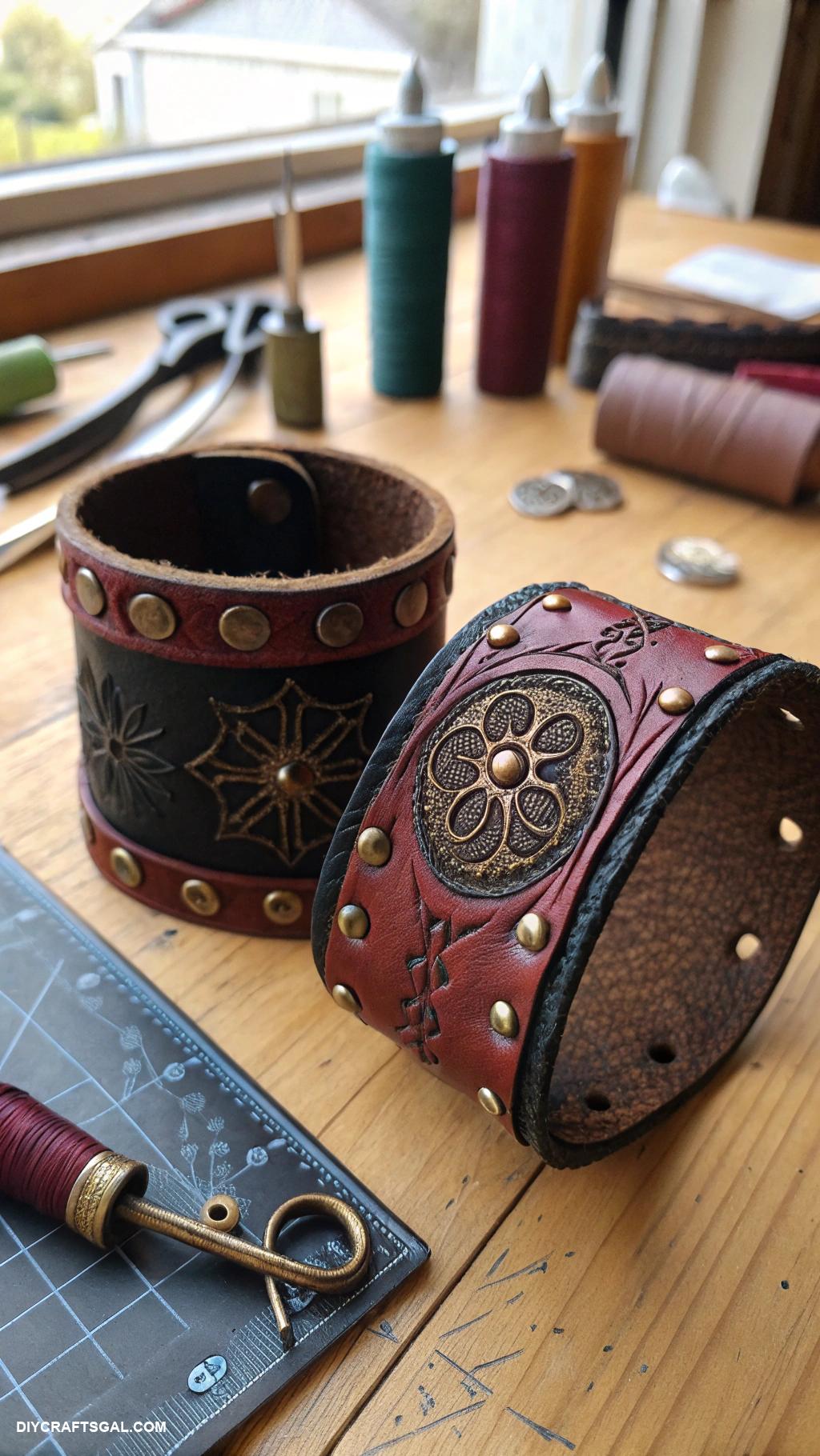 upcycle jewelry ideas Repurposed leather into unique cuffs