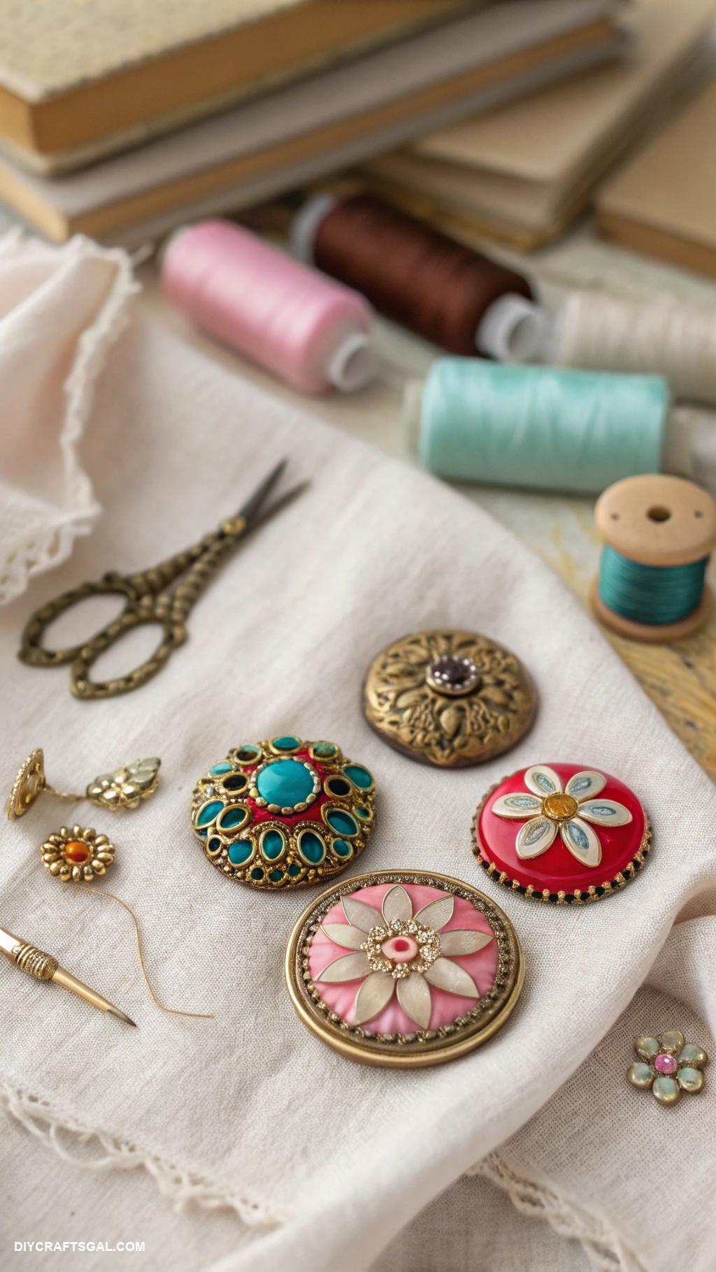 upcycle jewelry ideas Vintage buttons as chic brooches