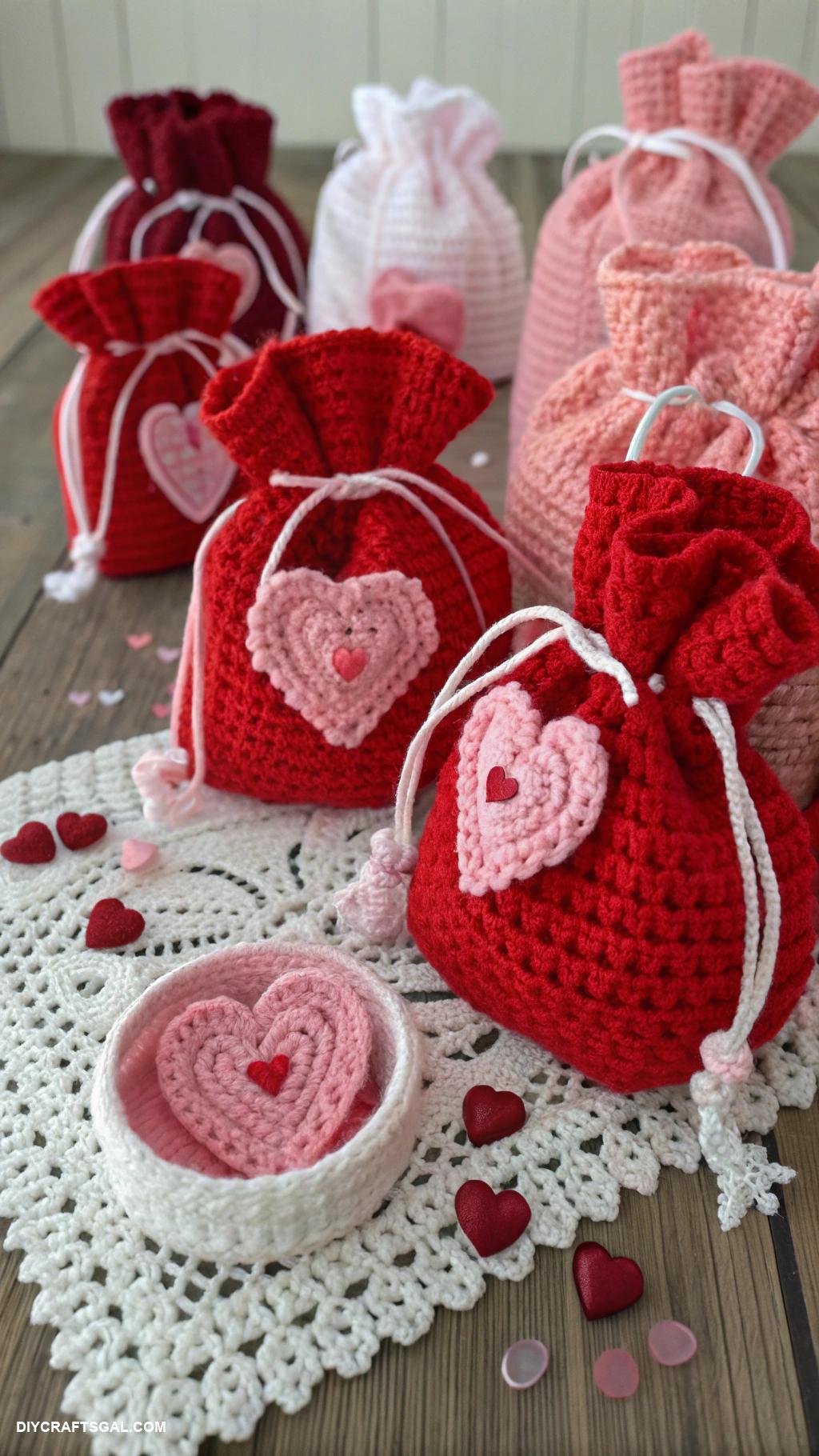 valentines day crochet ideas Valentines Day gift bags with hearts