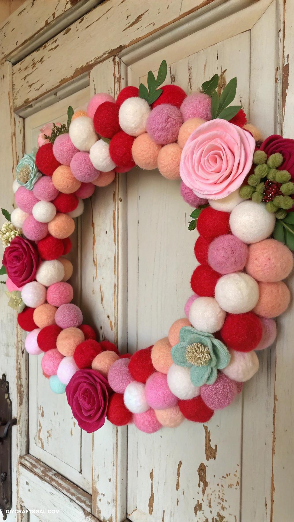 valentines day wreath ideas Felt ball wreath for cozy texture