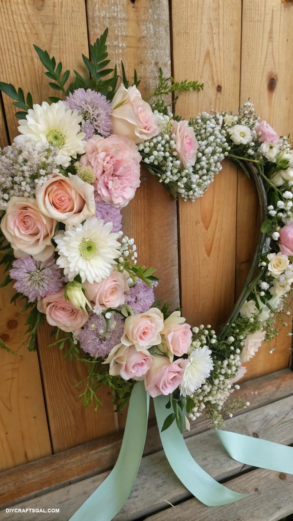 valentines day wreath ideas Heart shaped floral arrangement with pastel colors