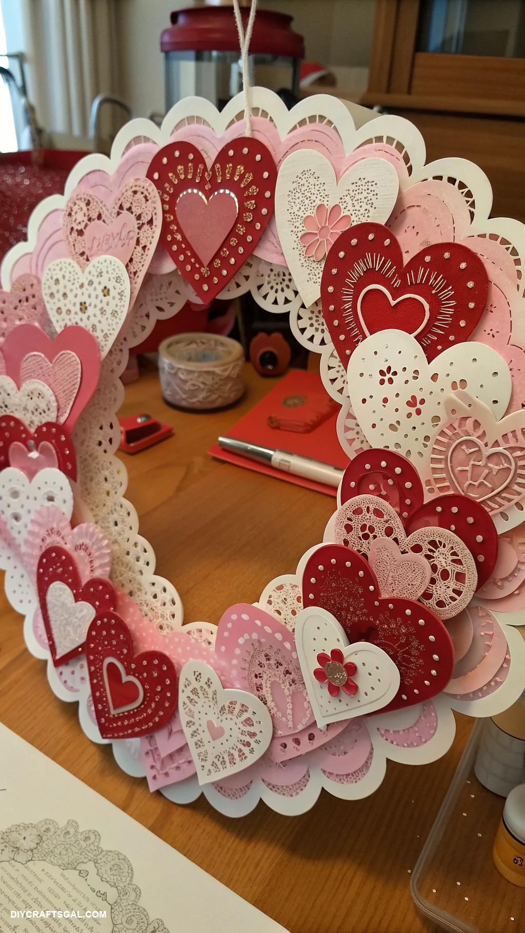 valentines day wreath ideas Paper hearts wreath with intricate designs