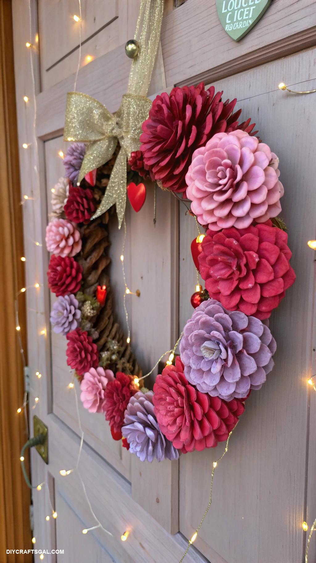valentines day wreath ideas Pinecone wreath painted in vibrant hues