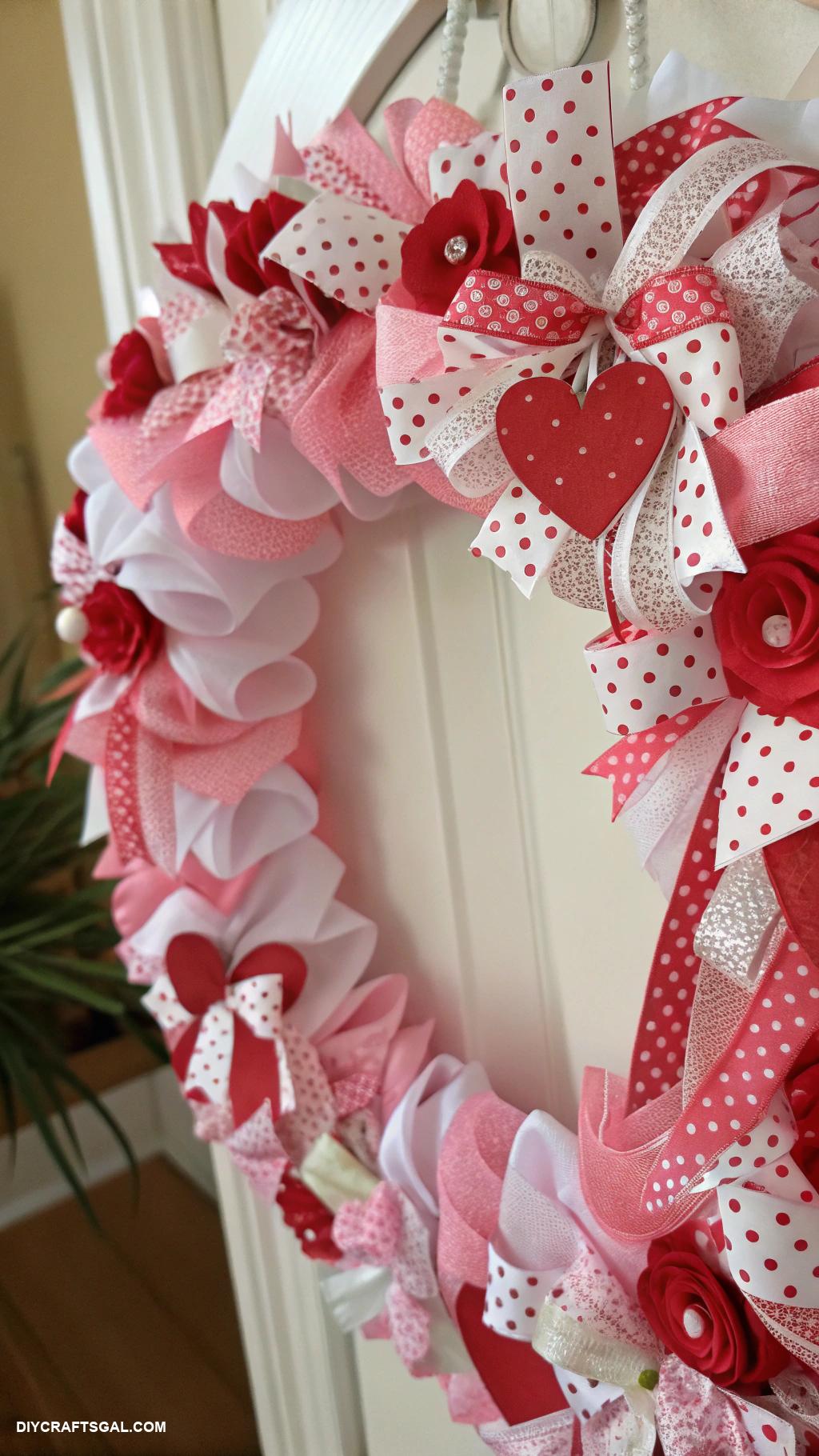 valentines day wreath ideas Ribbon wreath with layered bows and charms