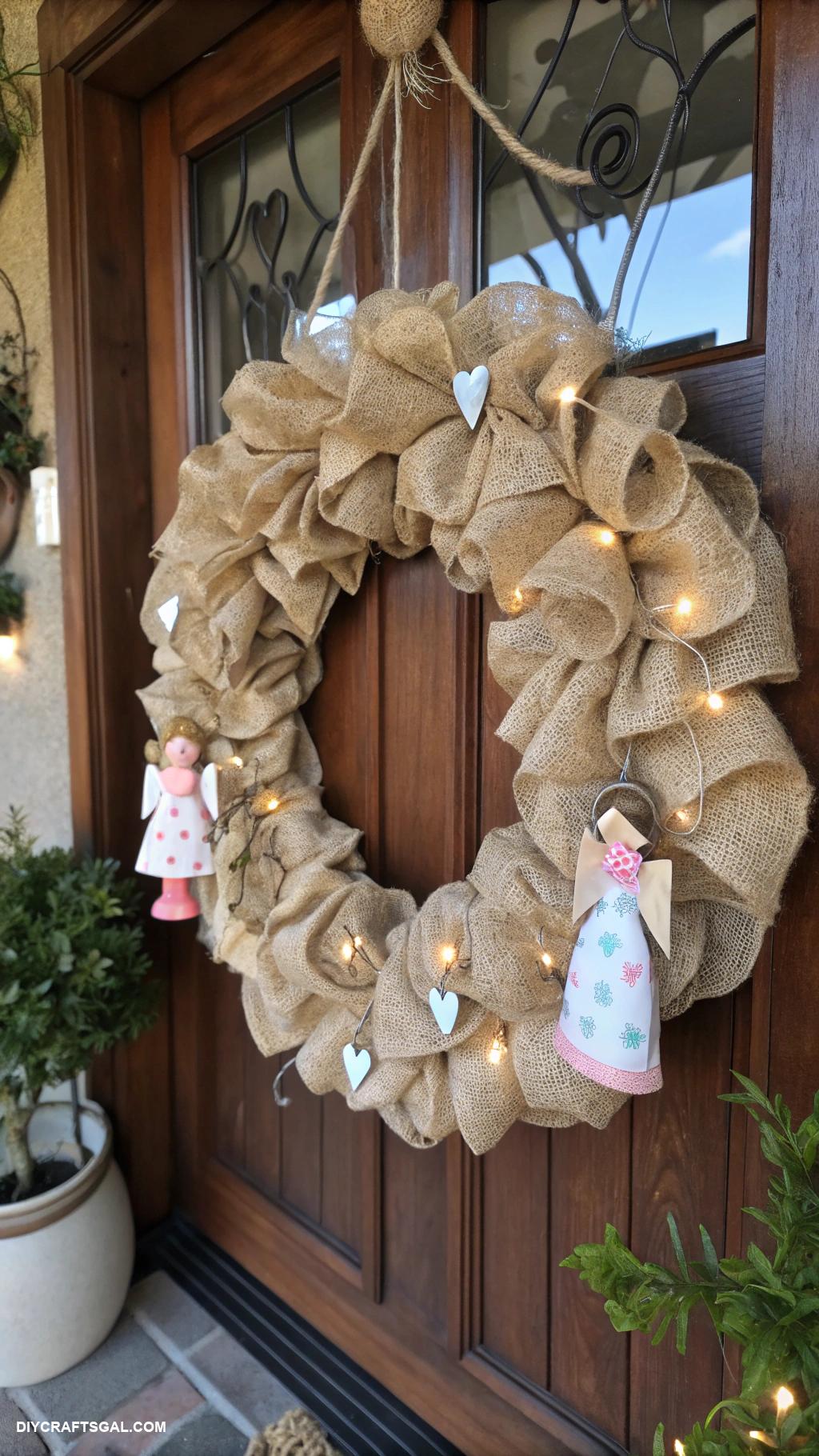 valentines day wreath ideas Rustic burlap wreath with wooden accents