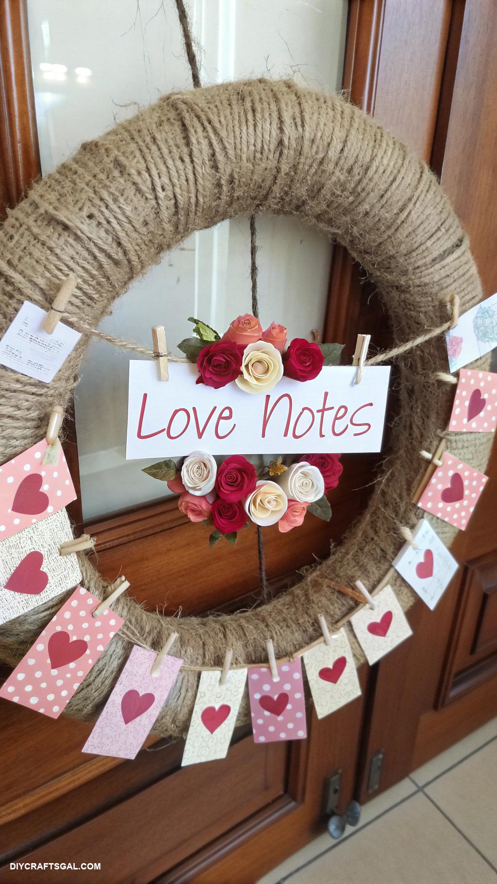 valentines day wreath ideas Twine wrapped wreath with mini love notes