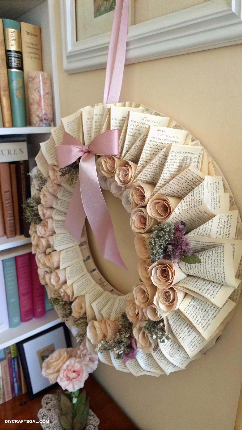 valentines day wreath ideas Vintage book page wreath for literary lovers