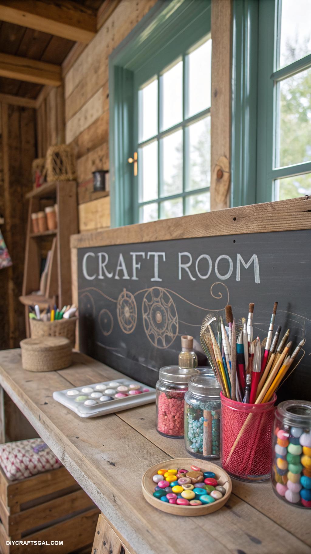 vintage craft room ideas Chalkboard paint on reclaimed wood surfaces
