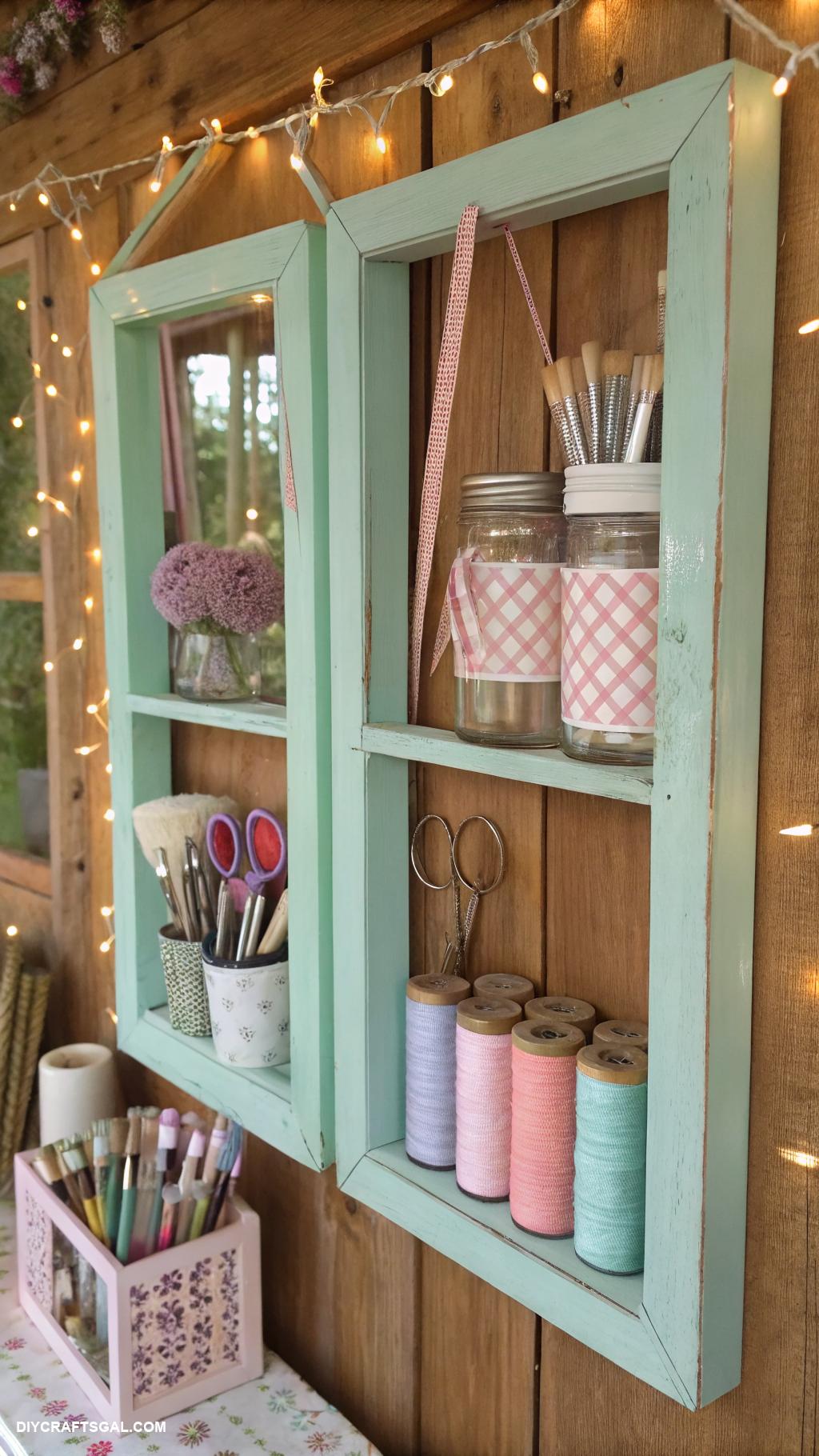 vintage craft room ideas Repurposed window frames for organizing tools