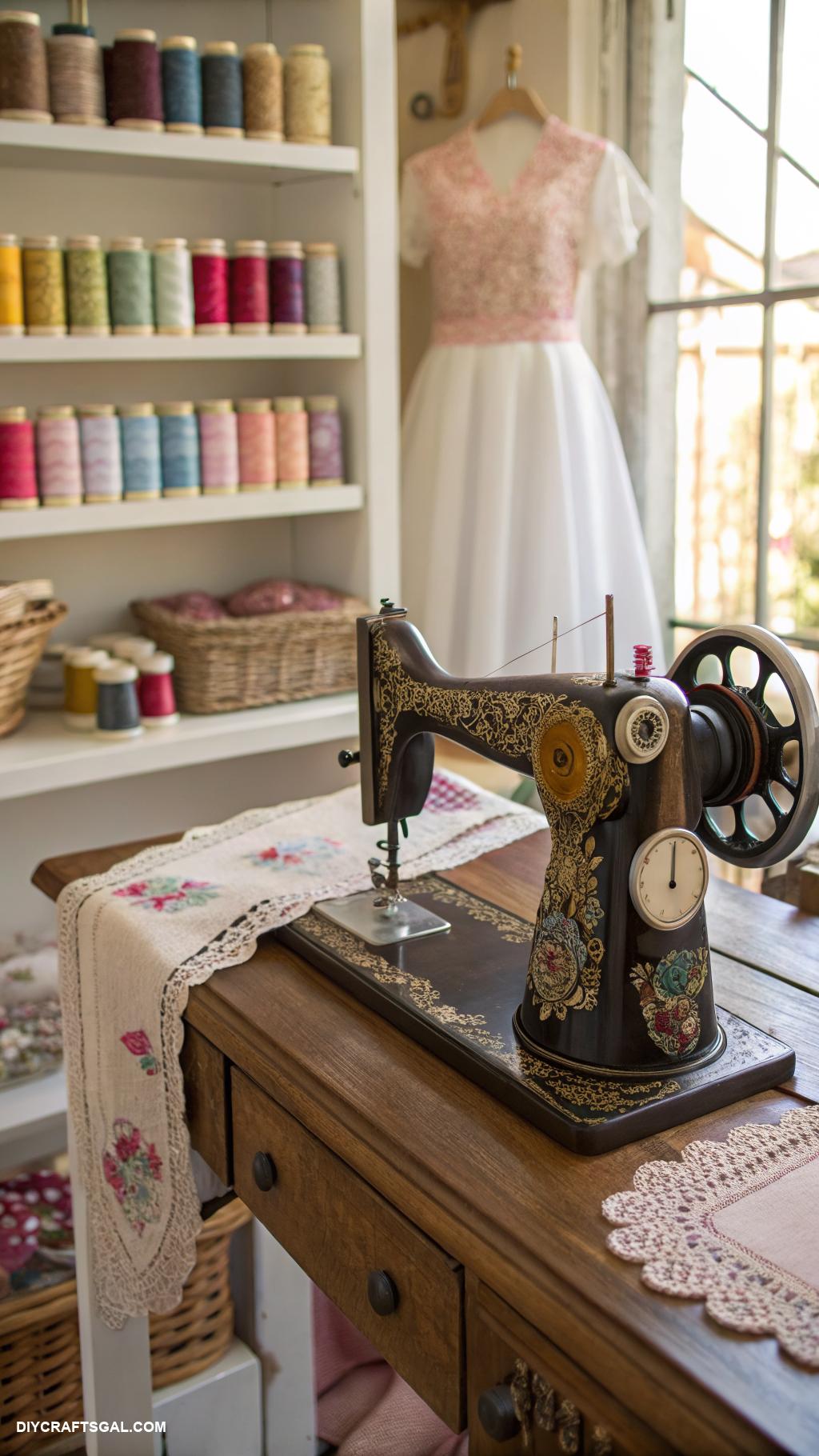 vintage craft room ideas Vintage sewing machine as decor centerpiece