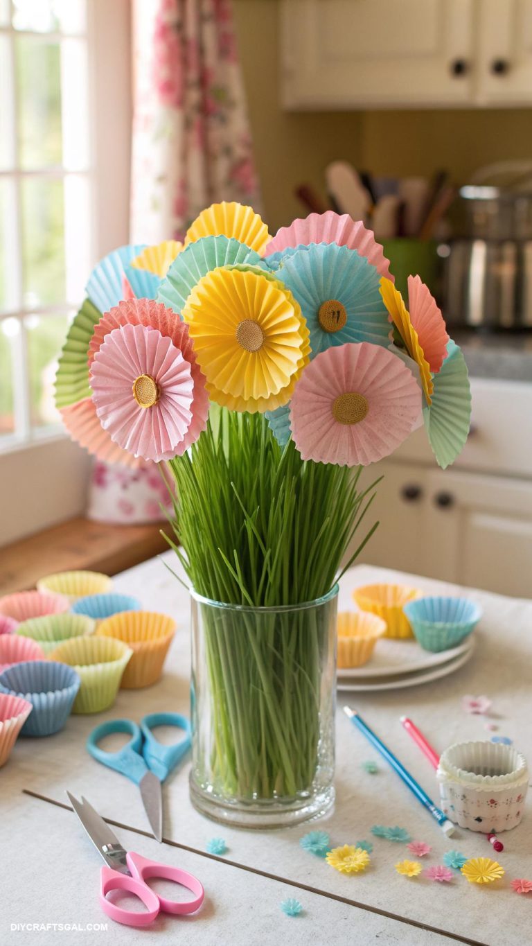 easter crafts for kids Cupcake liner flower arrangements