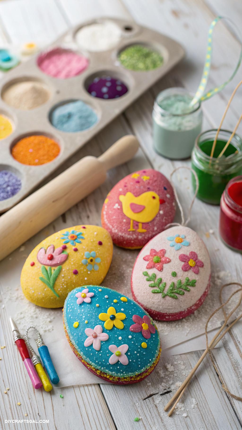 easter crafts for kids Salt dough ornaments shaped like eggs