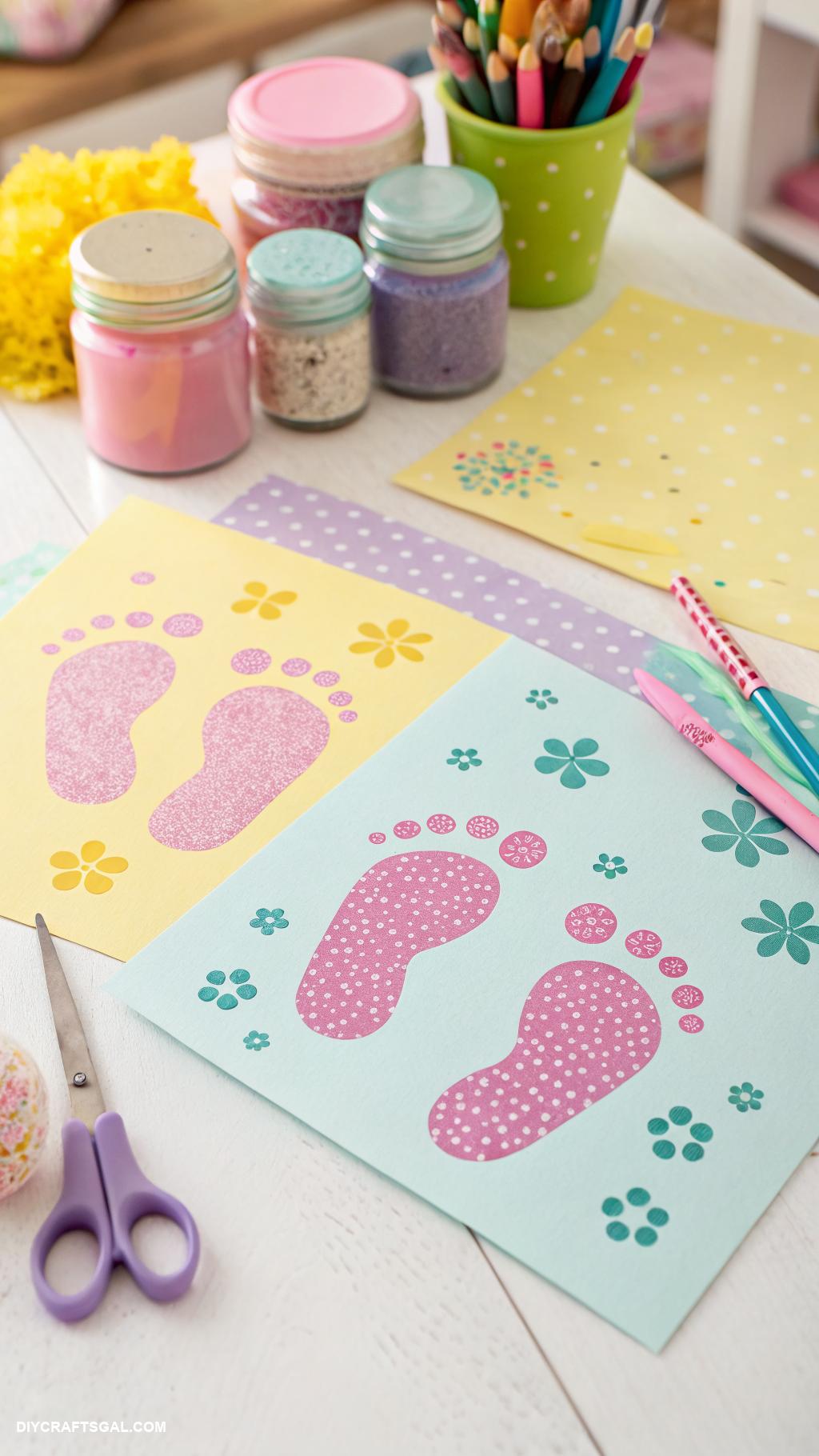 easter crafts for kids Stenciled bunny footprints on paper